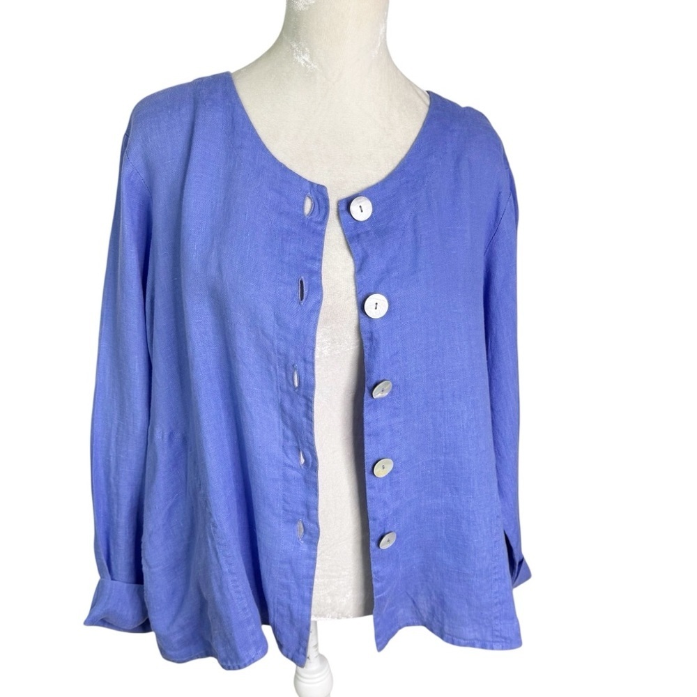 Flax Linen Button Front Jacket Top Periwinkle Blu… - image 4